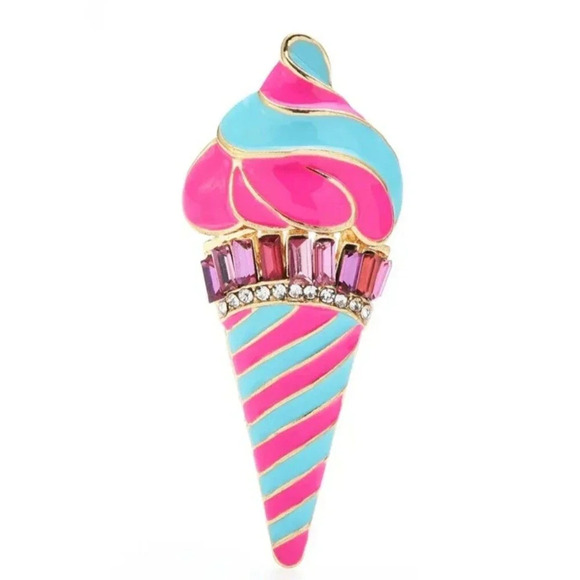 We Want Ice Cream Cone Brooch with Enamel and Rhinestones - Picture 1 of 2